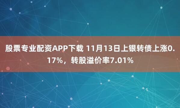 股票专业配资APP下载 11月13日上银转债上涨0.17%，转股溢价率7.01%